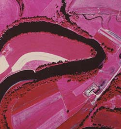 color-infrared photograph showing land and river