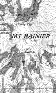 black and white section of a topographic map at 1:100,000-scale showing a section of Mt. 