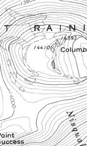 black and white section of a topographic map at 1:24,000-scale showing a section of Mt. 